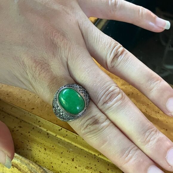 Genuine Jade Sterling Silver Ring Discounted Size 10 - Picture 4 of 11
